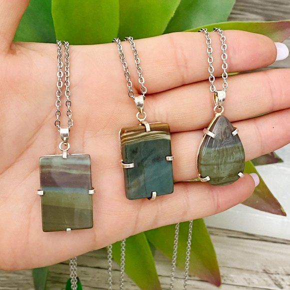 Fancy Jasper Silver Gemstone Necklace (NK-31) - Picture 3 of 3